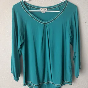 Ariat Women's Turquoise Pleated V Neck 3/4‎ Length Top Size Small Rodeo Western thumbnail 4