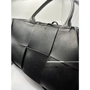 Women’s Woven Black PU Leather Tote Bag Shoulder Handbag Faux Leather thumbnail 5