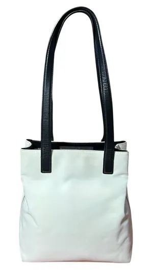 Coach Tote Bag Womens Medium White Canvas Black Leather Shoulder Purse L3J-7441 thumbnail 1