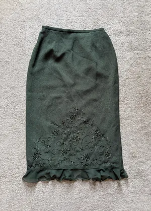 Vintage style Green Embroidered Midi Maxi Skirt thumbnail 1