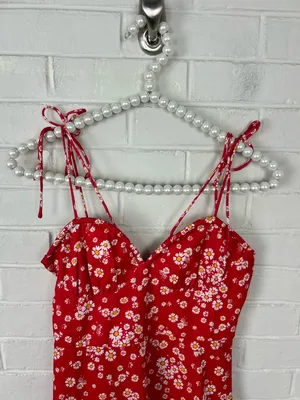 Princess Polly Red Floral Tie Strap Mini Dress Size 2 thumbnail 3