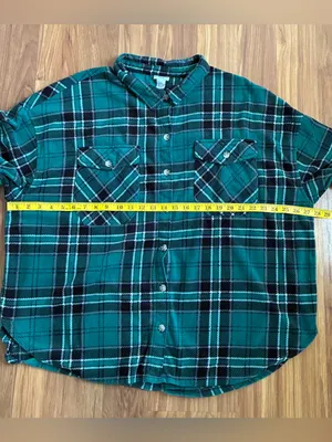 rue21 Plus Size Green & Black Plaid Flannel Shirt Size 3X thumbnail 5