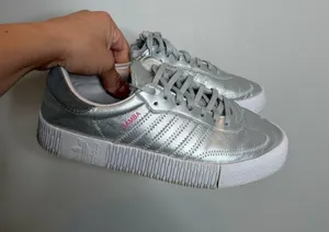 Adidas Sambarose Silver Metallic Platform Sneakers Womens 8 Leather Shoes thumbnail 1