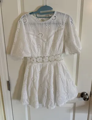 Saints + Secrets White Bell Sleeve Cutout Ruffle Mini Sheer Dress US Small thumbnail 1