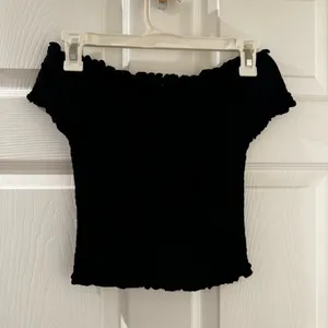 Brandy Melville black off-the-shoulder smocked crop top thumbnail 3