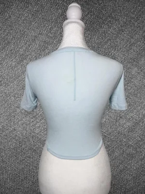 Lululemon Blue Ribbed Cropped Curved Hem Tee Size 0 thumbnail 8