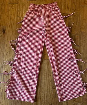 Akira gingham red and white wide leg side tie pant size small thumbnail 2