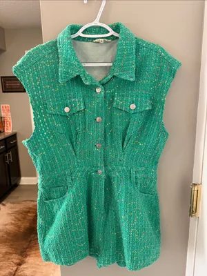 Peach Love California Green Tweed Sequin Utility Romper Size Medium Tournament thumbnail 2