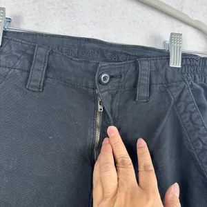 American Eagle Black Cargo Pants Stretch Waist Zip Fly‎ Womens 4 Sporty Utility thumbnail 5