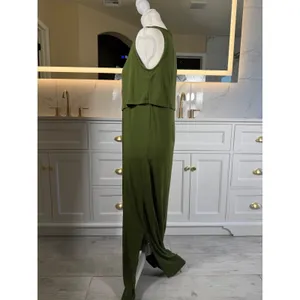Next Maternity Maxi Dress Womens 12 Olive Green Nursing Layered Sleeveless thumbnail 7