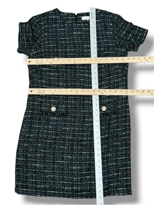 Loft Tweed Front Pocket Shift Dress Black Teal Size 4 Preppy Office Retro Boucle thumbnail 13