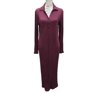 Banana Republic Wide-Ribbed Knit Midi Dress Vino Rosso Burgundy Long‎ Sleeve L thumbnail 2