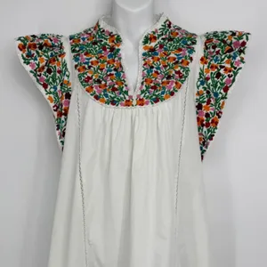 Love The Label Mini Dress Medium White Floral Embroidered Flutter Sleeve‎ Boho thumbnail 2