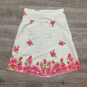 Frenzee Vintage Floral Rose Print Lace Trim A-Line Skirt Cream Pink Medium‎ USA thumbnail 1