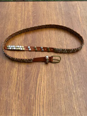 Amsterdam Heritage Chiara Skinny Studded Leather Belt Brown M/L 95 Boho thumbnail 3