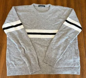 Brandy Melville Grey and White Striped Long Sleeve Sweater One Size thumbnail 1