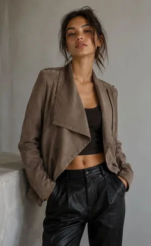 VIGOSS NWOT Elegant Taupe Women's moto Jacket XS thumbnail 1