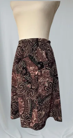 Elementz Petite Midi Skirt Womens PS Brown Paisley Excellent Stretch‎ A-Line thumbnail 1