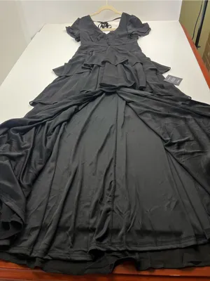 Lulus Midnight Mood Black‎ Tiered Maxi Dress Womens XS Coquette Moody Sexy NEW thumbnail 10