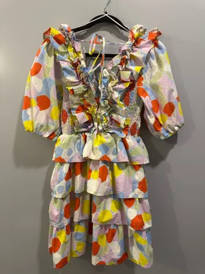 Karlie Mosaic Print Colorful Ruffle Detail Tiered Mini Dress thumbnail 5