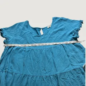 Umgee Plus Blue Linen Blend Tiered Babydoll Mini Dress Ruffle Sleeve 1XL WC2355 thumbnail 4