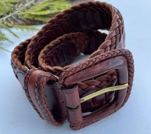 VTG Women’s Belt Brown Leather Braided Small thumbnail 1