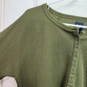 GAP Women's Green Waffle Knit Long Sleeve Henley cotton stretch casual shirt S thumbnail 3