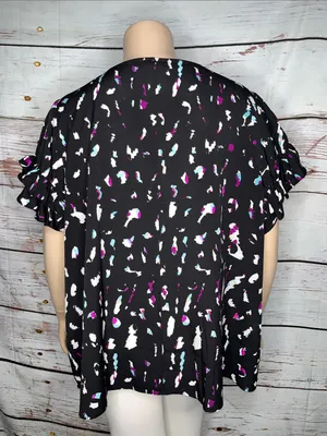 Lane Bryant Size 26 Black - Printed Tiered Ruffle Sleeve Blouse Top thumbnail 3
