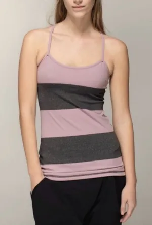 Lululemon Striped Spaghetti Strap Tank Top in Mauve and Charcoal thumbnail 1