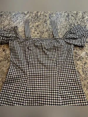 H&M Black and White Gingham Mini Dress with Ruffle Detail thumbnail 2