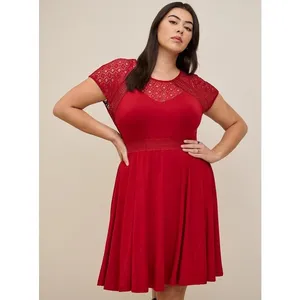 Torrid Womens Dress Sz 0‎ L 12 Red Mini Super Soft Lace Inset Skater NEW thumbnail 3