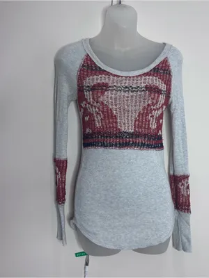 We The Free thermal Henley Bull Light Gray Burgundy Patterned size XS cotton thumbnail 2