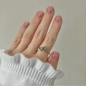 Love Knot Silver Diamond Ring Vintage Bow Pave Inset Promise Engagement Classic Jewelry thumbnail 2