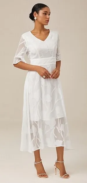 MSGLAMOR White Burnout Floral Flutter Sleeve Midi Dress New Large NWT thumbnail 1