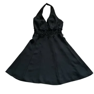 Vintage Dave & Johnny black beaded lace haltertop dress a-line open back sz 6 thumbnail 1