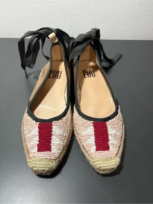 BIBI LOU Red-Accent Beaded Espadrille Flats with Ankle Ties thumbnail 2