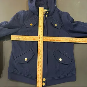 Allihop Quilted Bomber Jacket Women Size Medium Navy Blue Great Hooded Cotton thumbnail 7