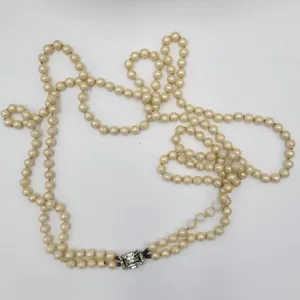 Vintage Womens Double Strand Faux Pearl Necklace 28" Cream Fashion Accessories thumbnail 6
