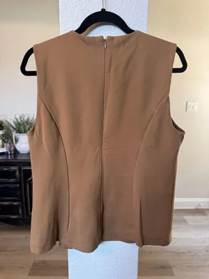T Tahari Faux Suede Peplum Sleeveless Top Brown thumbnail 4