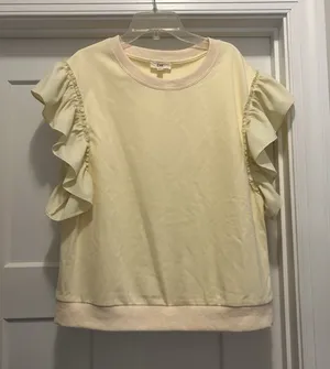 Cream Ruffle Cap Sleeve Knit Blouse Top Women Size XL Minimalist Preppy Whimsy thumbnail 1