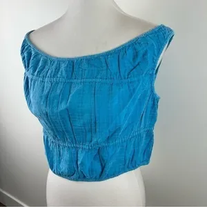NWT American Eagle Blue Gauze Boho Cropped Smocked Top Size L thumbnail 10