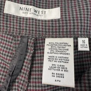 Nine West Skinny Dress Pants 16 Bordeaux Multi Houndstooth Plaid Suit Separates thumbnail 5