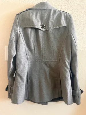 Gray Express pea coat with belt in size L thumbnail 5