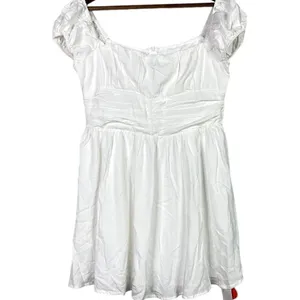 NWT Cider Linen Blend Ruched Ruffle Square Neck Mini Dress Zip Back Large White thumbnail 12