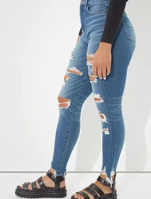 American Eagle next level stretch copper‎ stitch high waist distressed skinny thumbnail 1