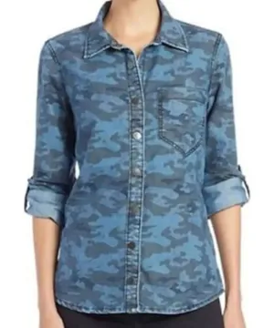 Blank NYC camo snap front denim shacket button down xs thumbnail 1