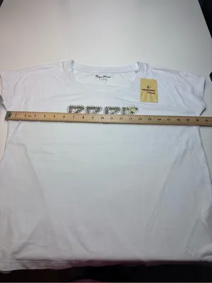 Pepe Jeans London Maggie White Tee with Gold Metallic Logo and Silver Studs NWOT thumbnail 10