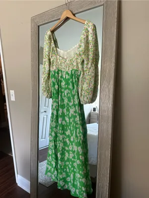 Rixo x Target Green Floral Slip Midi Dress 3/4 Puff Sleeve NWT Size 4 Small thumbnail 4