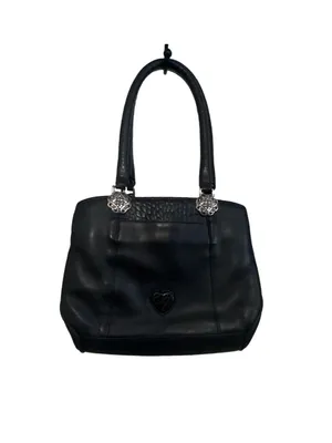 Vintage Brighton Chantilly Black Leather Croc Satchel Bag Filigree Heart thumbnail 2