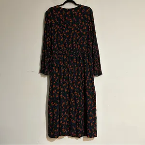Garnet Hill Ruffle Crepe Floral Midi Dress Red Navy Size XL Cottage Boho thumbnail 7